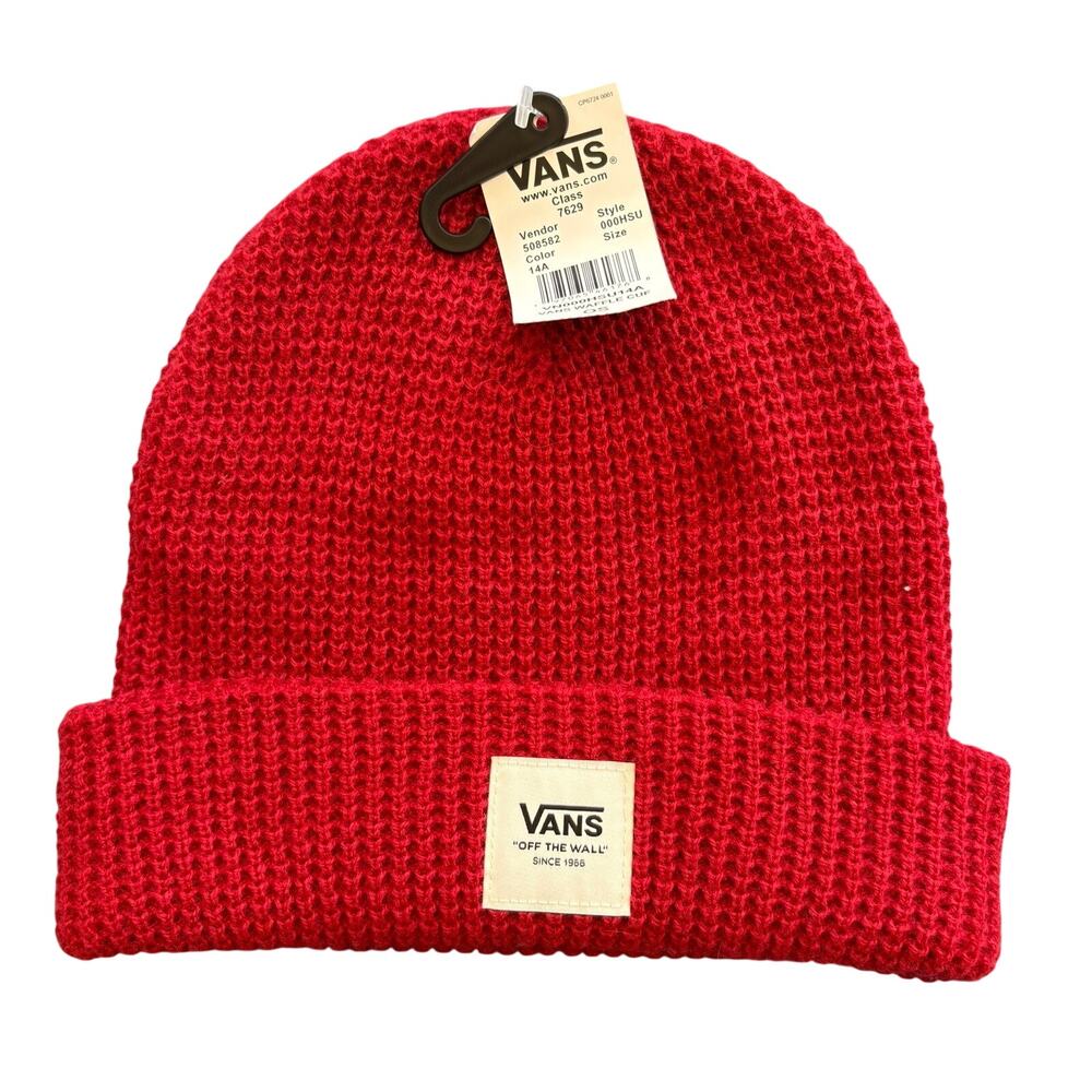 VANS NWT Red Waffle Knit Logo Beanie